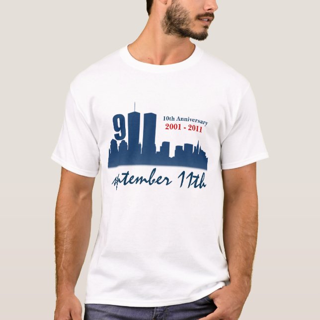 9/11 September 11th jubileums- beställnings- T Shirt (Framsida)