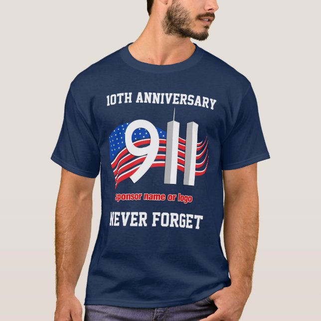 9/11 - September 11th - Sponsrade Tee Shirt (Framsida)
