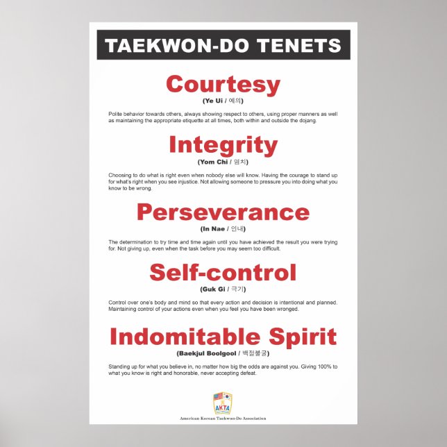9-1 AKTA Taekwon-Do Tenets Poster (Framsidan)