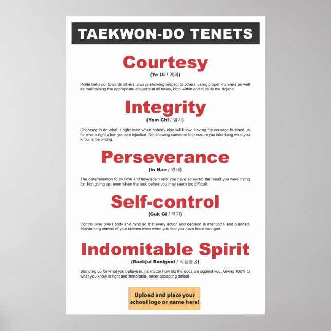 9-3 Anpassade Taekwon-Do Tenets Poster (Framsidan)