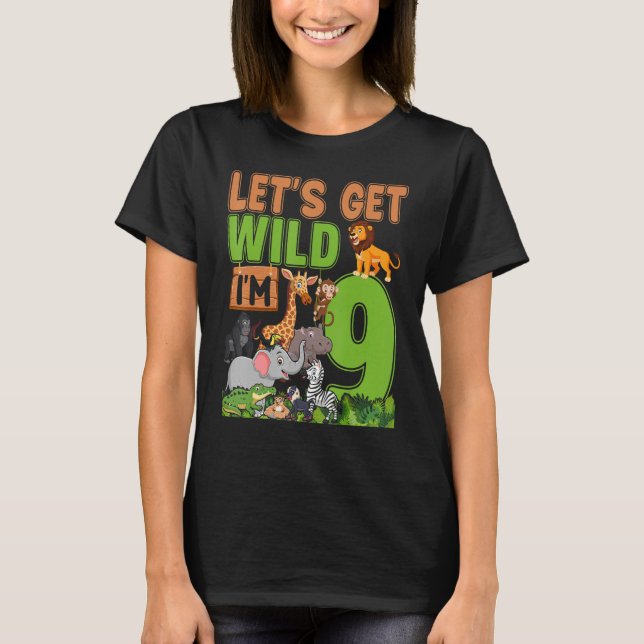 9 Ålder Zoo Birthday Safari Jungle Animal 9th B T Shirt (Framsida)