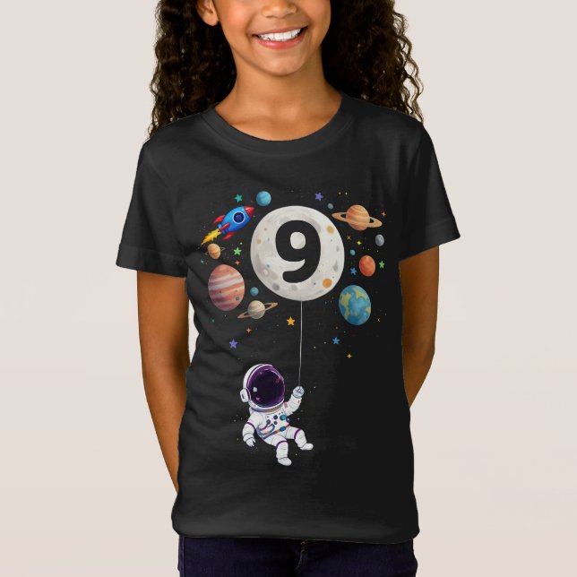9 Åldersdagsplanet Astronaut 9:e födelsedagen T Shirt (Framsida)