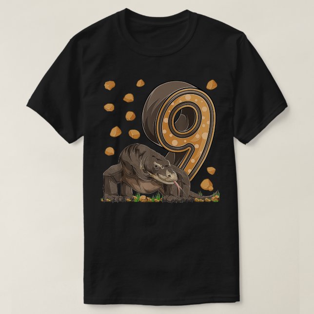9 Ålderskarv i Komodo Reptile 9:e födelsedagsdelen T Shirt (Design framsida)