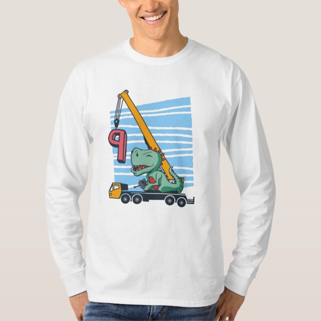 9 år 9-års födelsedagsmobilkran Dinosaurie T Shirt (Framsida)
