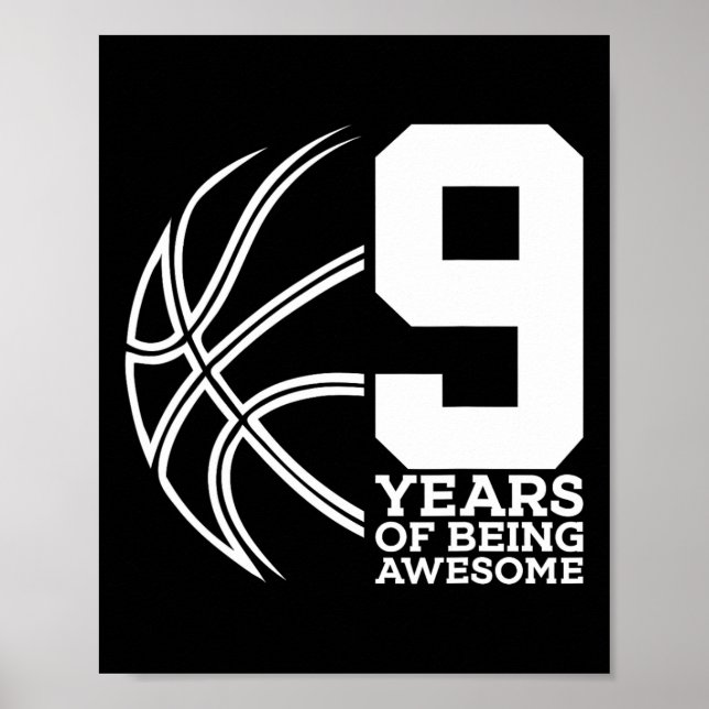 9 ÅR AV FANTASTISK BASKETBALL 9 BIRTHDAG POSTER (Framsidan)