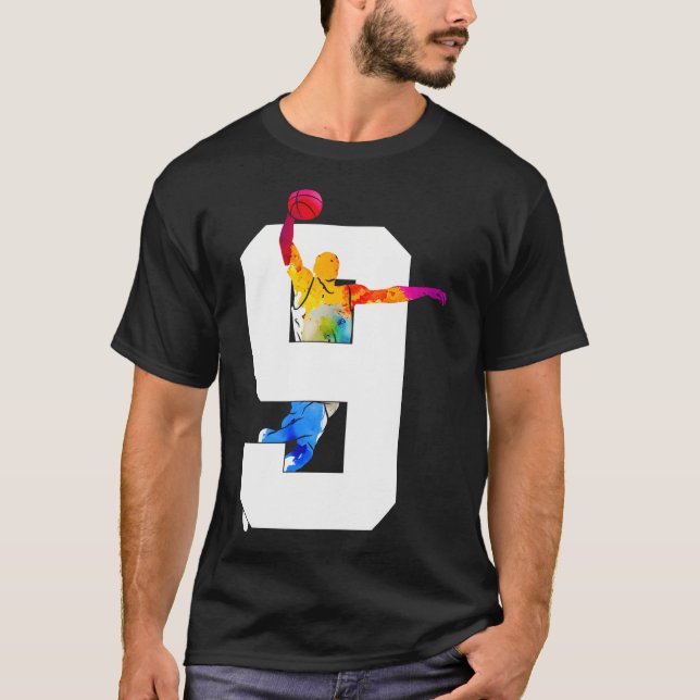 9 år Basketboll 9:e födelsedag T Shirt (Framsida)