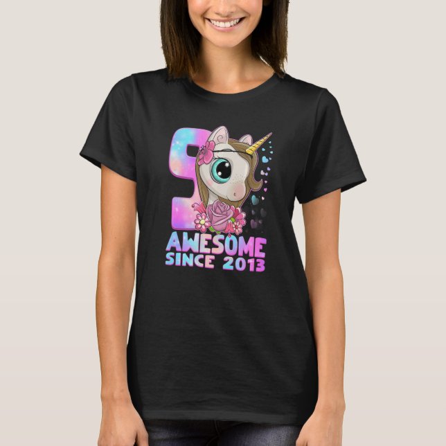 9 år Cute Unicorn Fantastisk sedan 2013 T Shirt (Framsida)