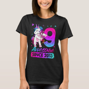 9 år Gamla Unicorn Flossing 9:e födelsedagsflickan T Shirt