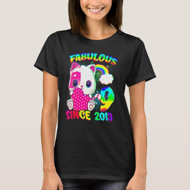 9 år gammal 9:e födelsedagen Cute Girl Fabulous Si T Shirt (Framsida)