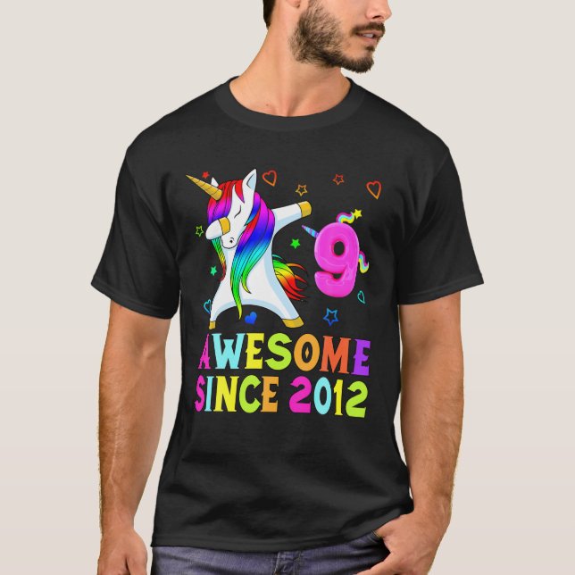 9 år gammal, 9:e födelsedagen Unicorn Dabbing Fant T Shirt (Framsida)