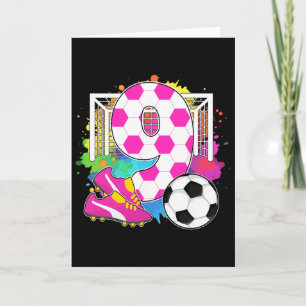 9 år gammal födelsedagsflicka 9-årsdag fotboll tem kort