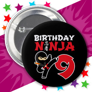 9 år gammal Karate Ninja Party Kids 9:e födelsedag Knapp