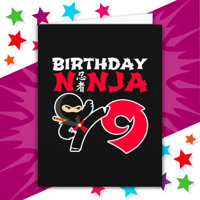 9 år gammal Karate Ninja Party Kids 9:e födelsedag Kort (Skapare uppladdad)