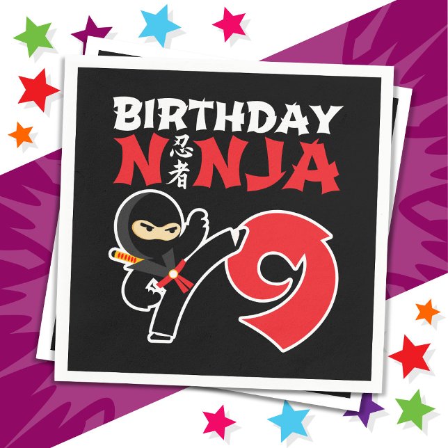 9 år gammal Karate Ninja Party Kids 9:e födelsedag Pappersservett (Skapare uppladdad)