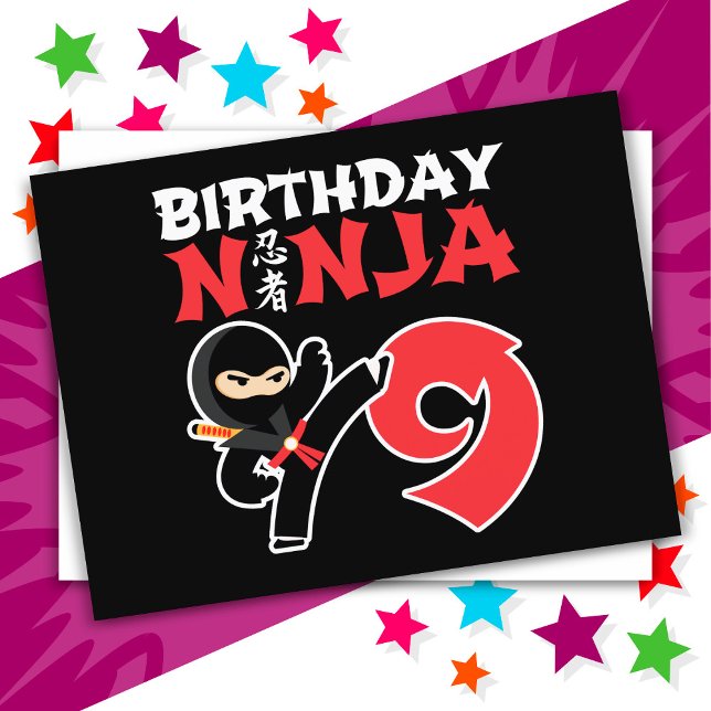 9 år gammal Karate Ninja Party Kids 9:e födelsedag Vykort (Skapare uppladdad)