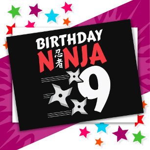 9 år gammal Ninja-feststjärnor Kids 9-årsdag Vykort
