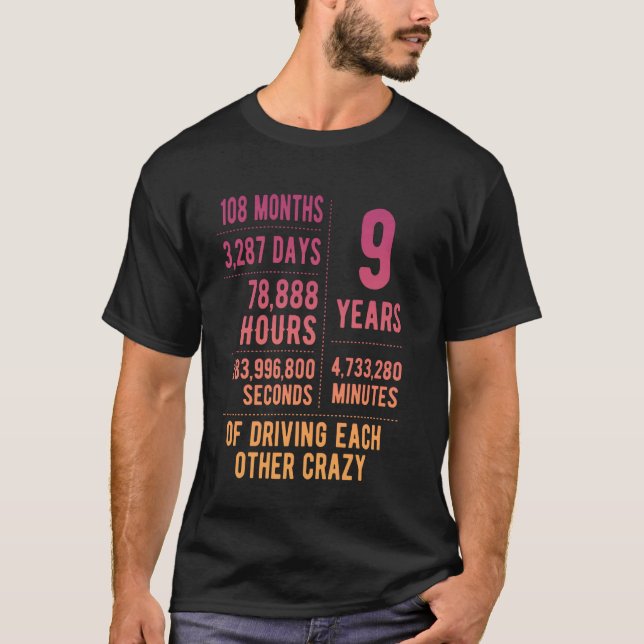 9 år Gift sig på nionde Bröllop-årsdagen T Shirt (Framsida)