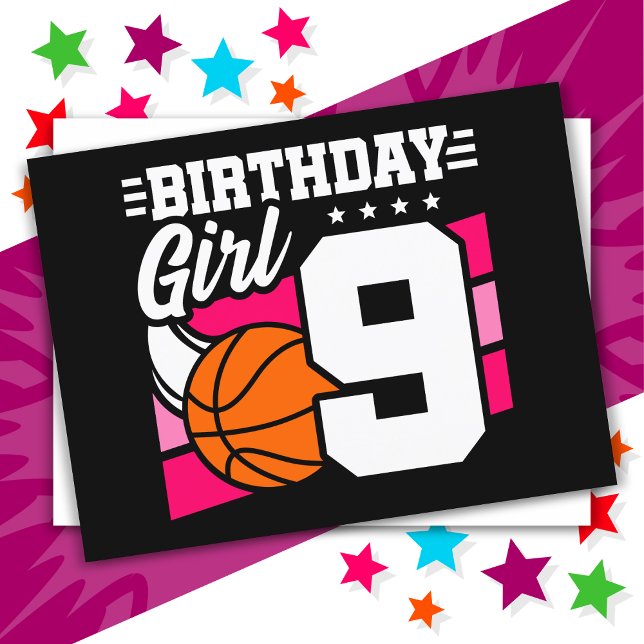 9 Årig Basketbalfest Födelsedagsfirande För 9-årig Vykort (Skapare uppladdad)