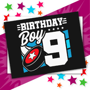 9-årig hockey-festtema 9-årsdag pojke vykort