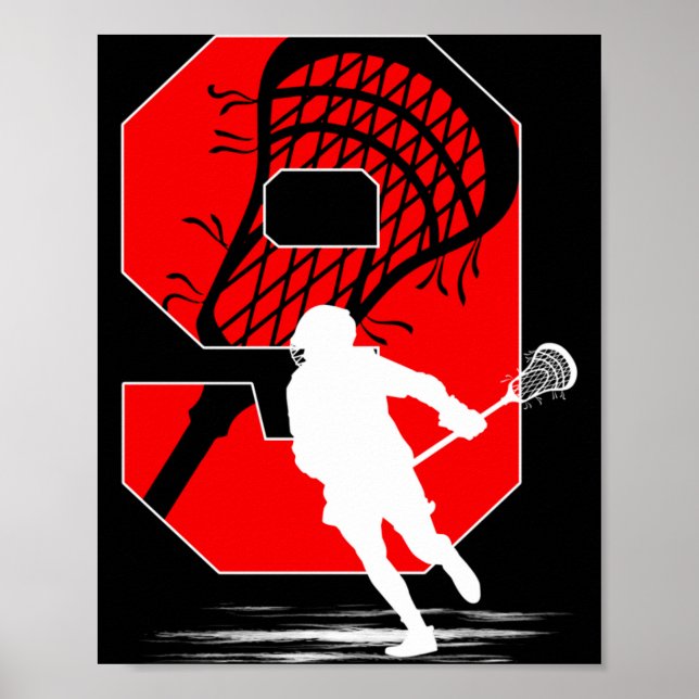 9-årig pojke Lacrosse-tema 9-års födelsedagsfest Poster (Framsidan)