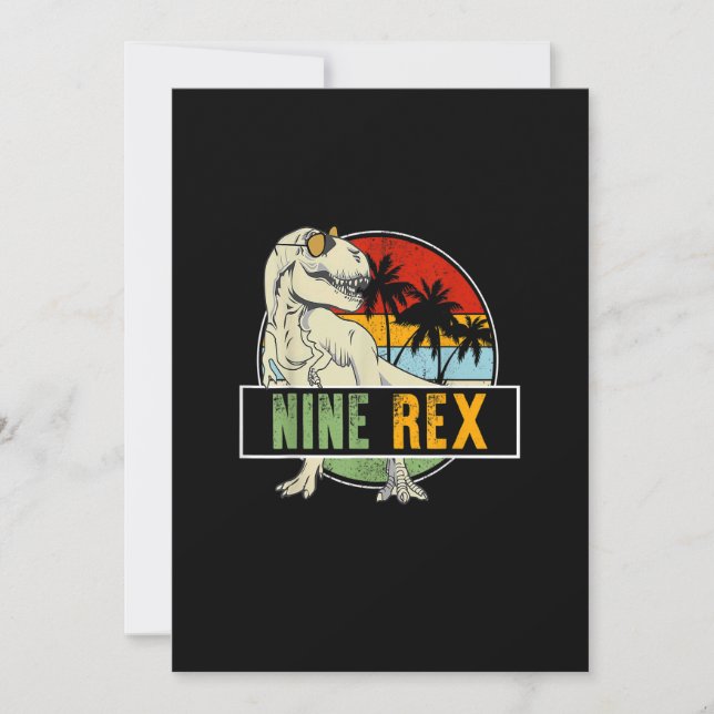 9 års ålder Dinosaur Birthday 9 T Rex Dino 9 Saur Inbjudningar (Framsida)
