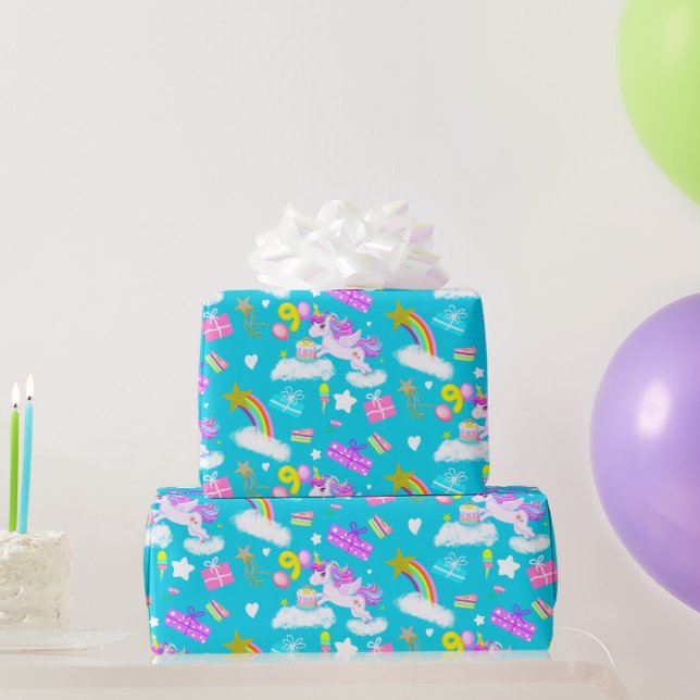 9-års födelsedags enhörningsmönster rubinfärg presentpapper (Festgåvor)