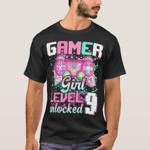 9-års födelsedags Gamer Tjej Nivå 9 Upplåst Video T Shirt