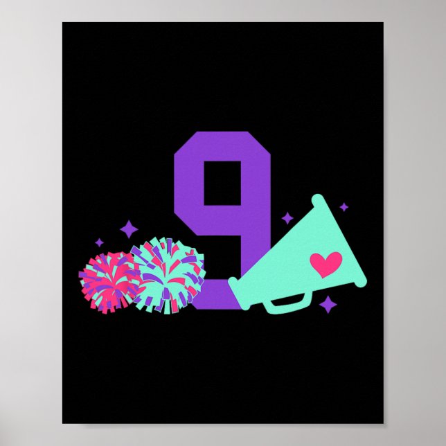 9-års födelsedags glädjetjej Niårig Cheerleader  Poster (Framsidan)