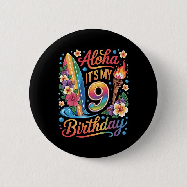 9-års födelsedags Hawaii Aloha Tropisk Semester Kr Knapp (Framsida)