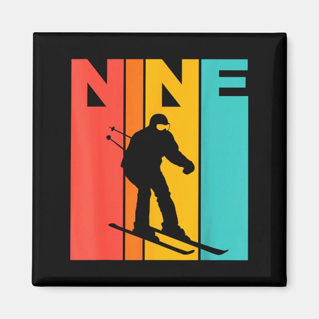 9-års födelsedags retro skidor 9-åriga pojkars föd magnet (Framsidan)