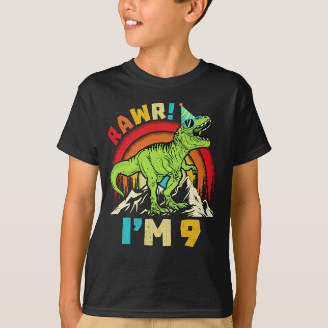 9-års födelsedagsdinosaurie T Rex Rawr Jag är 9 Fö Shirt (Framsida)