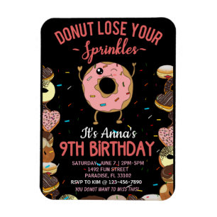 9-års födelsedagsdonut Missa inte dina strössel Fl Magnet