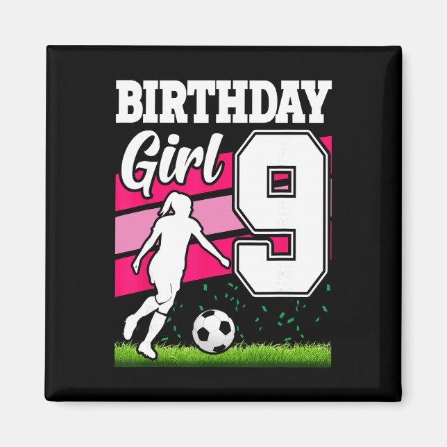 9 Års Födelsedagsfest Tema För Fotbollstjej Magnet (Framsidan)