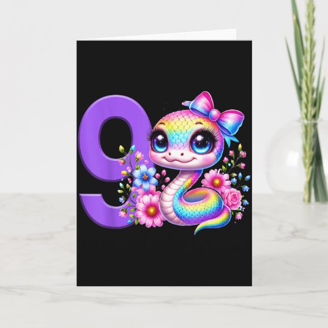 9-års födelsedagsflicka Ormfest Regnbåge Coquette  Kort (Framsida)