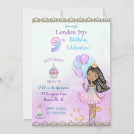 9-års födelsedagsflicka prinsessa afroamerikansk inbjudningar