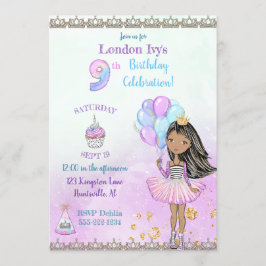 9-års födelsedagsflicka prinsessa afroamerikansk inbjudningar