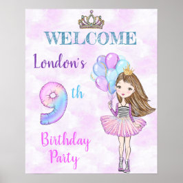 9-års födelsedagsflicka prinsessa Lavendel Turkos Poster