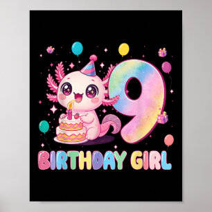 9-års födelsedagsflicka Söt Axolotl 9 år gammal fö Poster