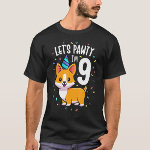 9 års gammal Corgi-Hund 9:e Födelsedagsfesten kont T Shirt