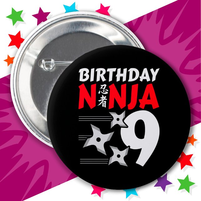 9 års gammal Ninja Party Stars Kids 9:e födelsedag Knapp (Skapare uppladdad)