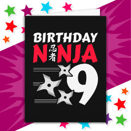 9 års gammal Ninja Party Stars Kids 9:e födelsedag Kort