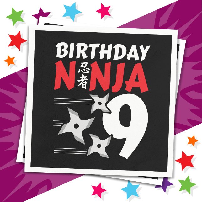 9 års gammal Ninja Party Stars Kids 9:e födelsedag Pappersservett (Skapare uppladdad)