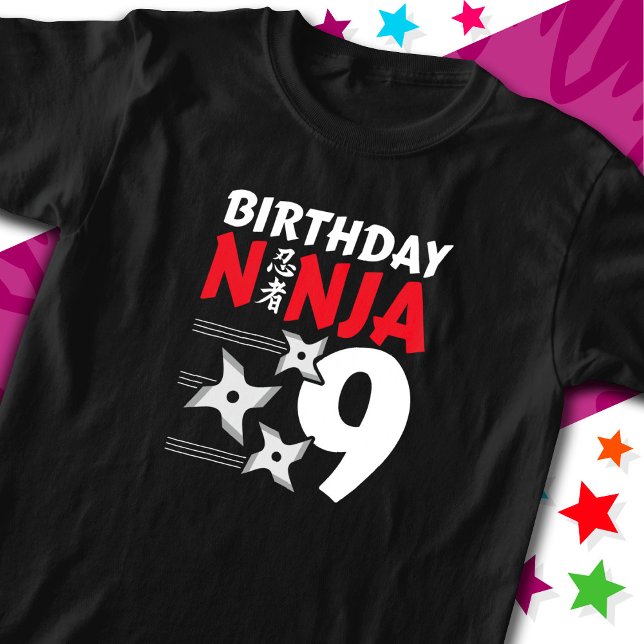 9 års gammal Ninja Party Stars Kids 9:e födelsedag T Shirt (Skapare uppladdad)