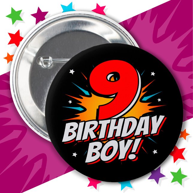 9 års gammal superhjälte Birthday Boy 9 Birthday Knapp (Skapare uppladdad)