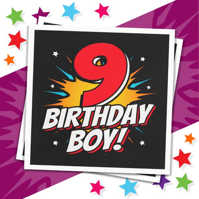 9 års gammal superhjälte Birthday Boy 9 Birthday Pappersservett (Skapare uppladdad)