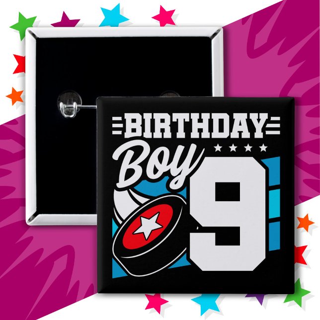 9 års gammalt Hockey Party-tema 9:e födelsedag Knapp (Skapare uppladdad)