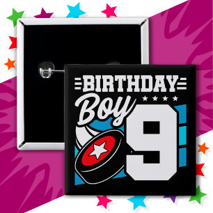 9 års gammalt Hockey Party-tema 9:e födelsedag Knapp