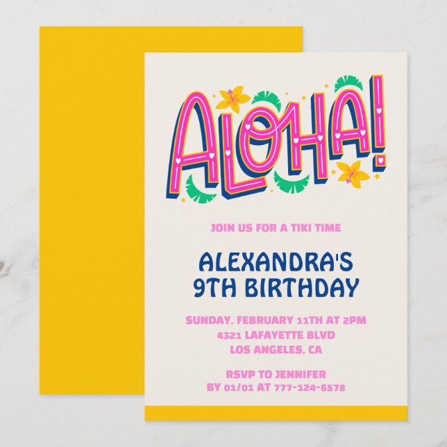 9-års inbjudan Tropisk Aloha Hawaii (Fram/baksida)
