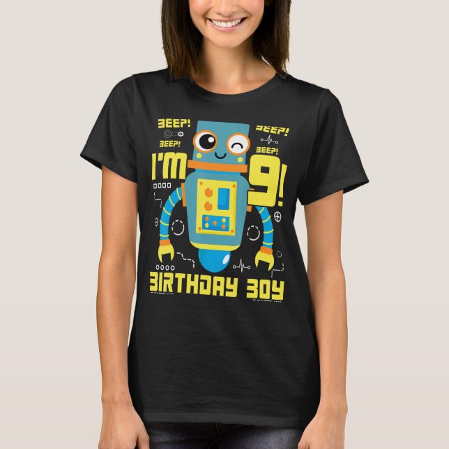 9 års Old Robot Science Ingenjör Robotics Birthda T Shirt (Framsida)