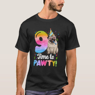 9-års Pug-födelsedagsfirande Nio år gammal hund fö T Shirt